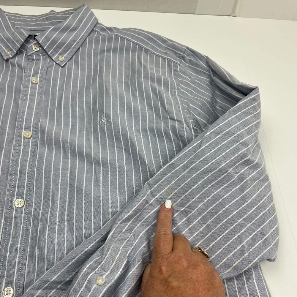 Charles Tyrwhitt Grey Gray‎ White Striped  Button Front Shirt Classic XL *FLAWED - Picture 8 of 15